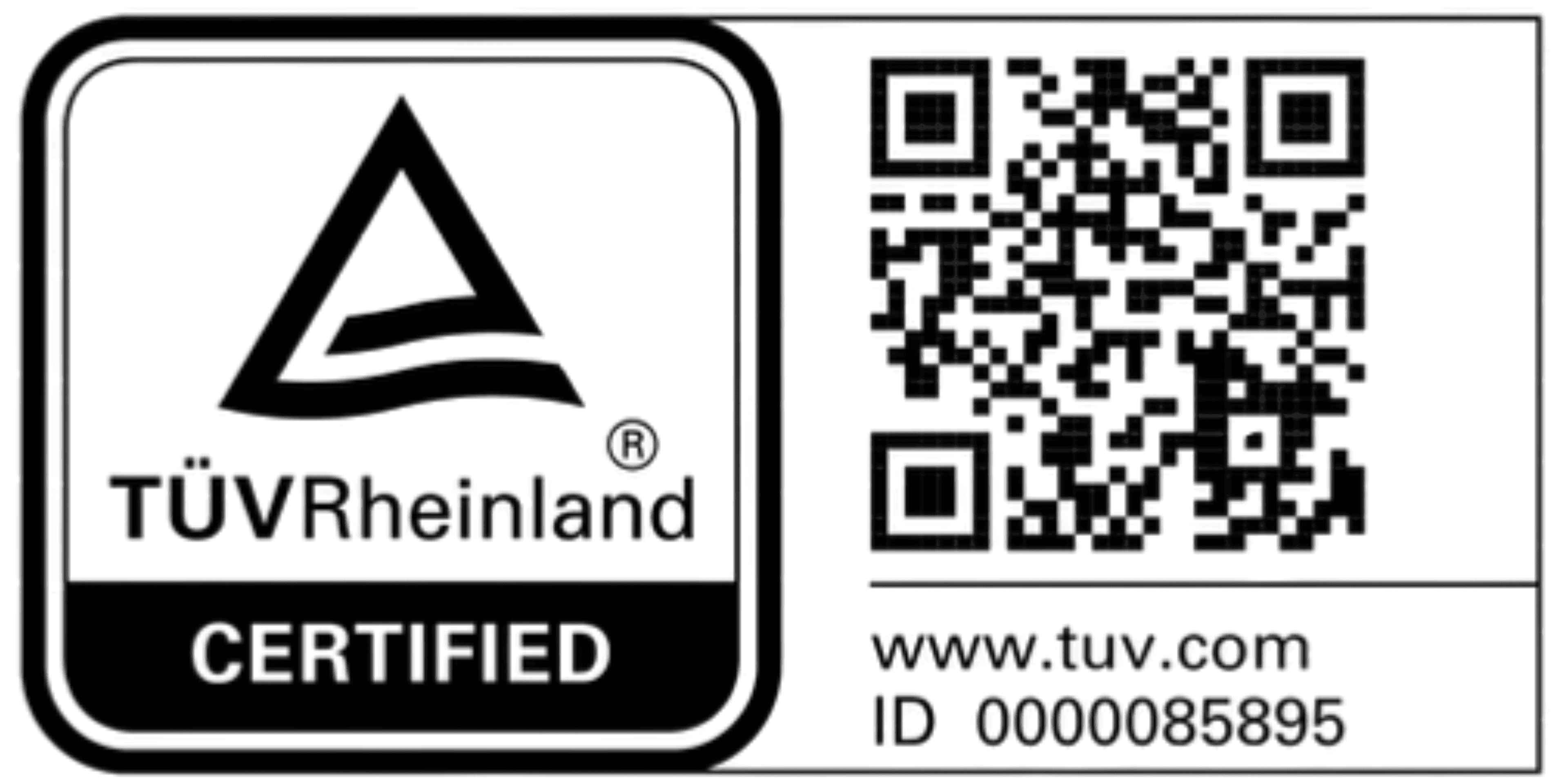 TÜV Rheinland Certified – ID 0000085895